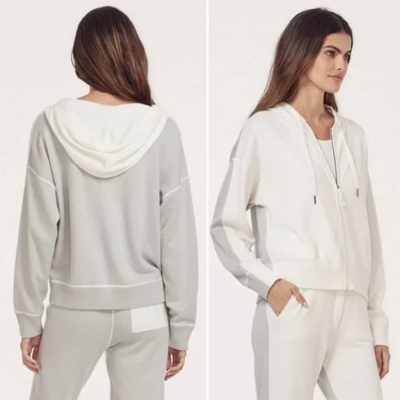 NWT! 360 CASHMERE Zipup colorblock Hoodie Tulah Sweater Ivory Size Small